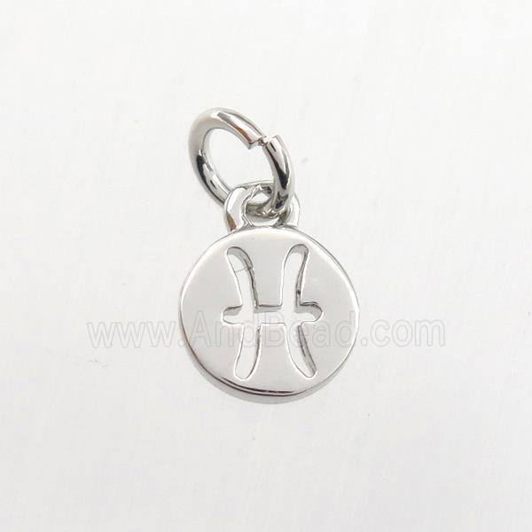 copper circle pendant, zodiac pisces, platinum plated