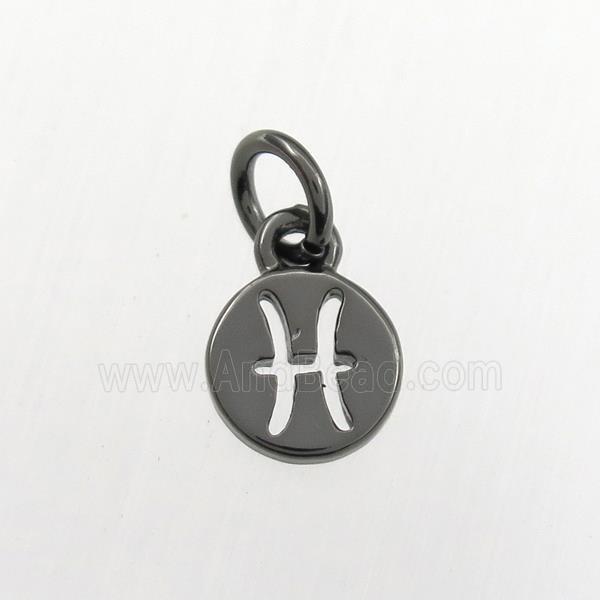 copper circle pendant, zodiac pisces, black plated