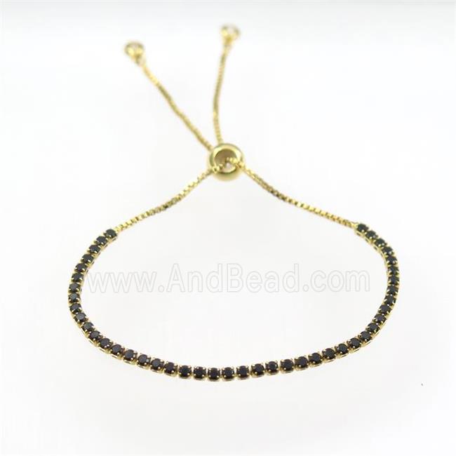 copper bracelet pave black zircon, adjustable, gold plated
