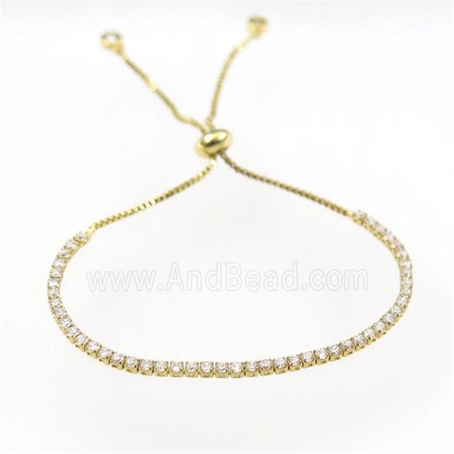 copper bracelet with zircon, resizable, gold plated