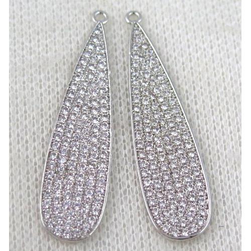 copper pendant paved zircon, teardrop, platinum plated