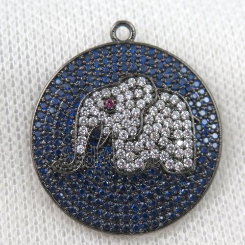 copper pendant paved zircon, elephant, black plated