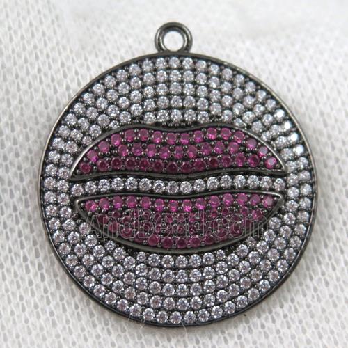 copper pendant paved zircon, lip, black plated