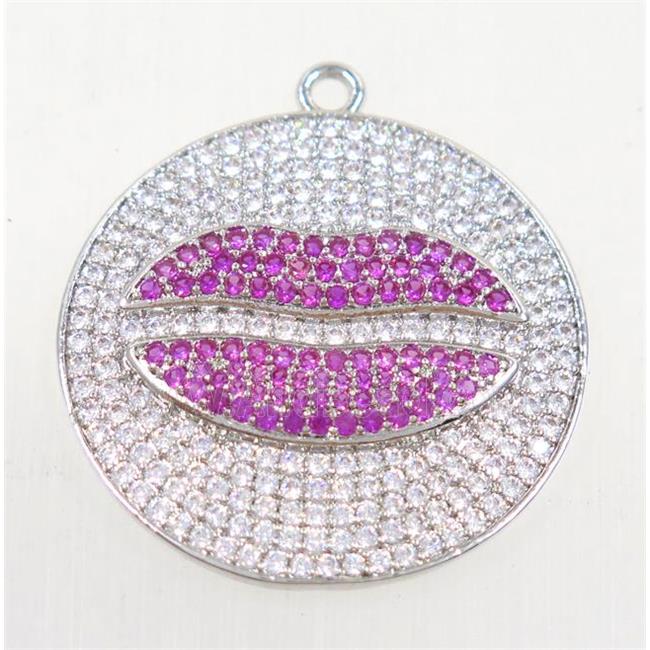 copper pendant paved zircon, lip, platinum plated