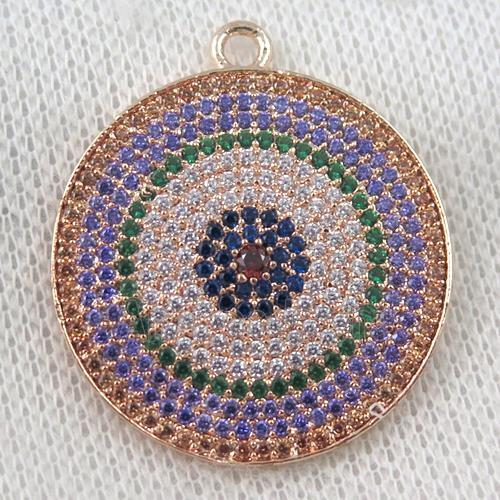 copper circle pendant paved zircon, sun, rose gold