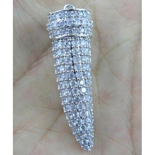 copper horn pendant paved zircon, platinum plated