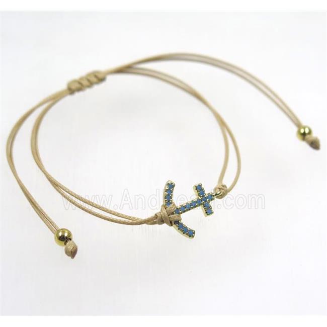 handmade bracelet with anchor pave zircon, nylon wire