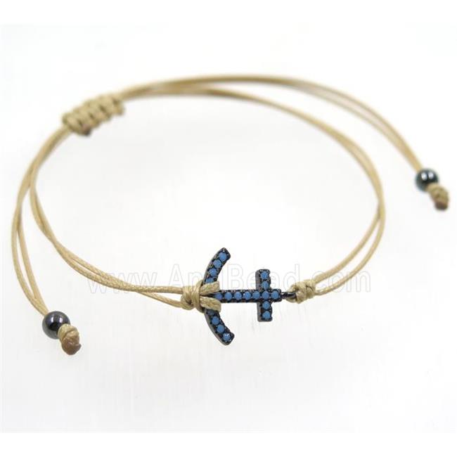 handmade bracelet with anchor pave zircon, nylon wire