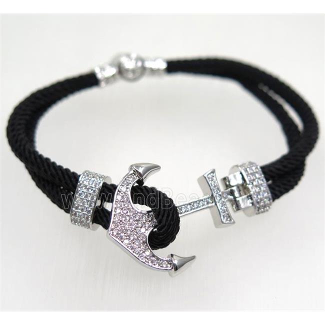 handmade bracelet with Anchor pave zircon, nylon wire