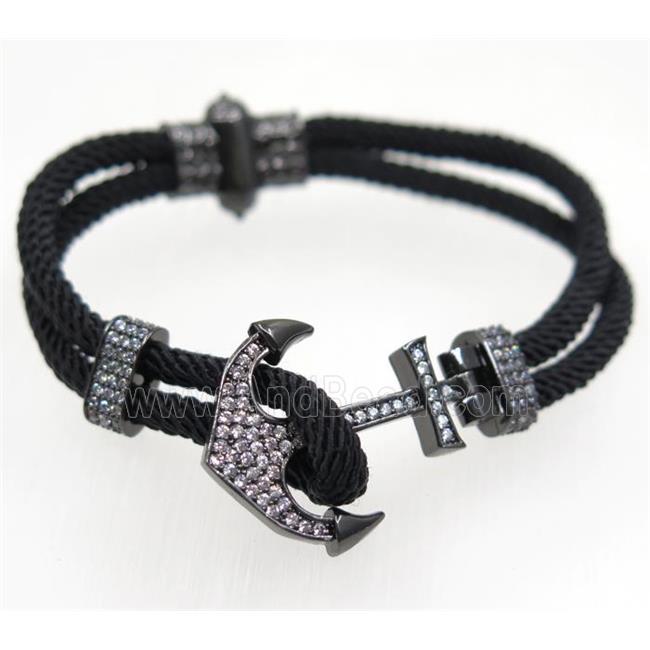 handmade bracelet with Anchor pave zircon, nylon wire