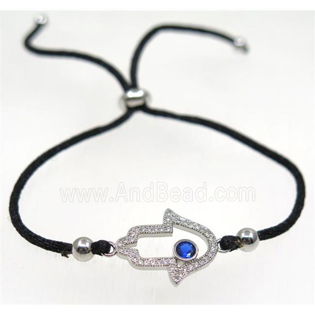 handmade bracelet with HamsaHand pave zircon, nylon wire