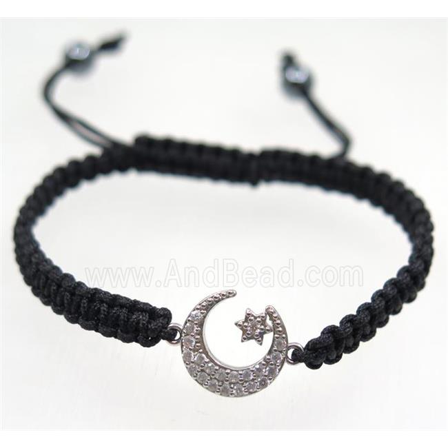 handmade bracelet with Moon pave zircon, nylon wire