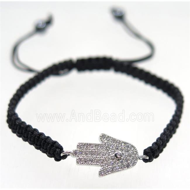 handmade bracelet with Hamsahand pave zircon, nylon wire