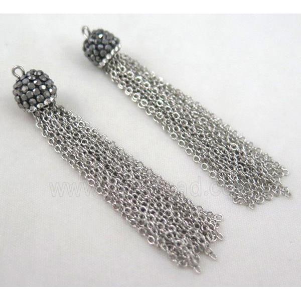 handmade tassel pendant paved rhinestone, platinum iron chain