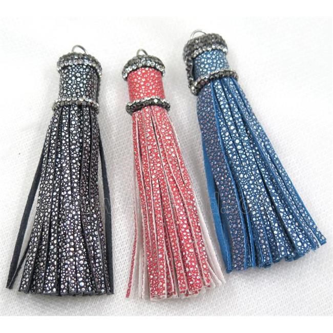 PU leather tassel pave rhinestone, mix color