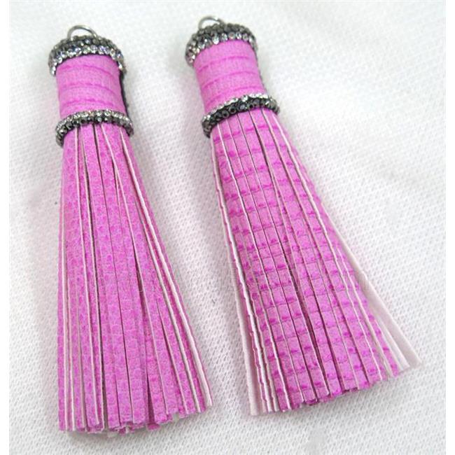 hotpink PU leather tassel pave rhinestone