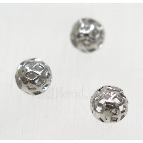 round Brass hollow ball beads, platinum plated