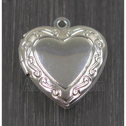 Brass heart Locket pendant, photo frame box, silver plated