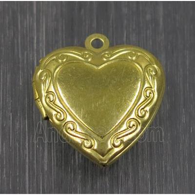Raw Brass heart Locket pendant, photo frame box