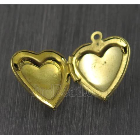 Raw Brass heart Locket pendant, photo frame box