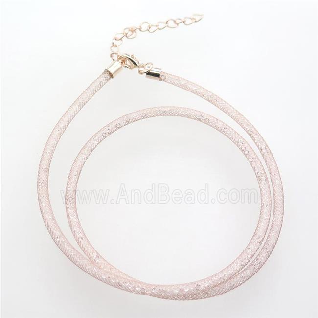 Rhinestone necklace chain with copper mesh, rose gold