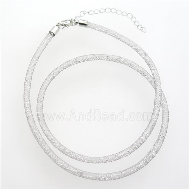 Rhinestone necklace chain with copper mesh, platinum plated