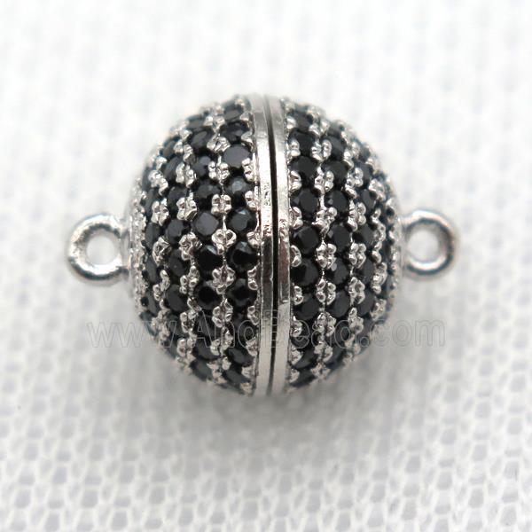 copper magnetic clasp pave zircon, round, platinum plated