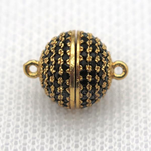 copper magnetic clasp pave zircon, round, gold plated