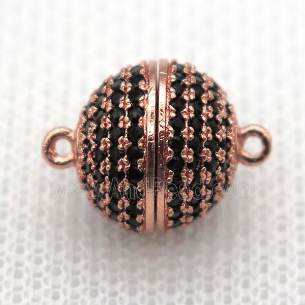 copper magnetic clasp pave zircon, round, rose gold