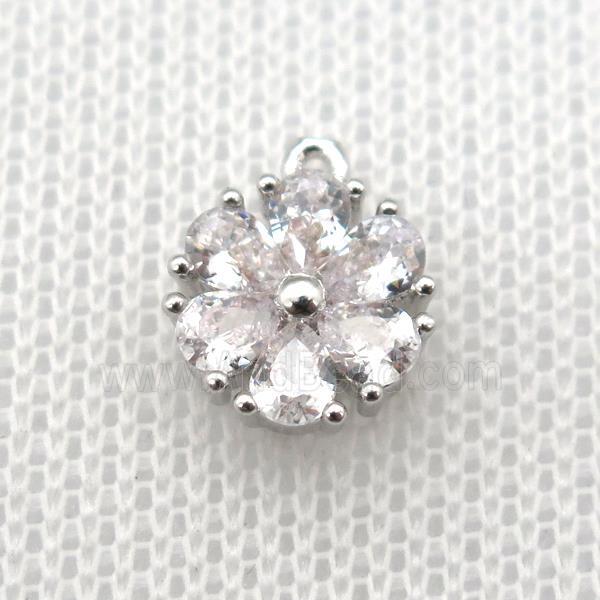 copper flower pendant paved zircon, platinum plated