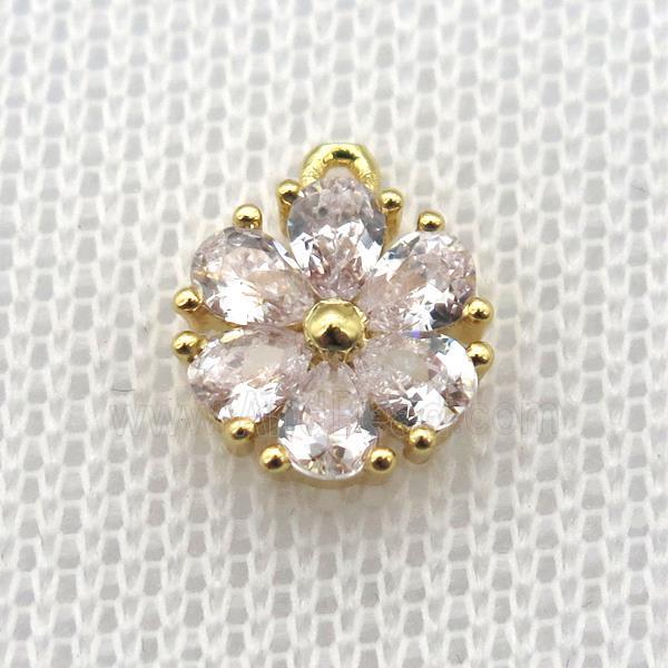 copper flower pendant paved zircon, gold plated