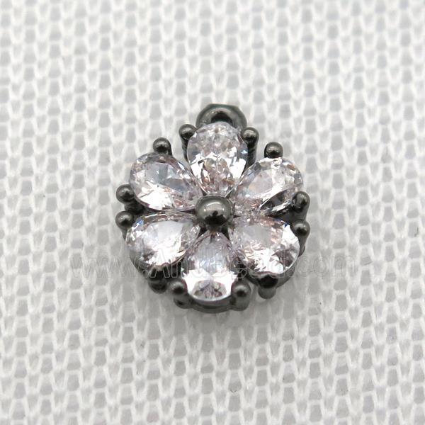 copper flower pendant paved zircon, black plated