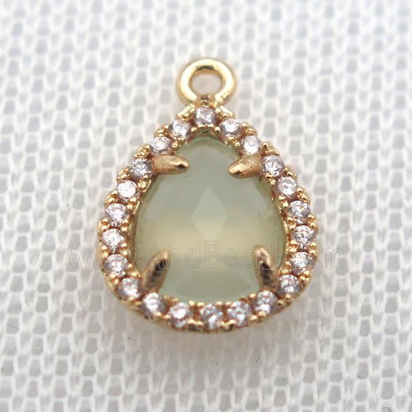 copper teardrop pendant pave zircon with crystal glass, gold plated
