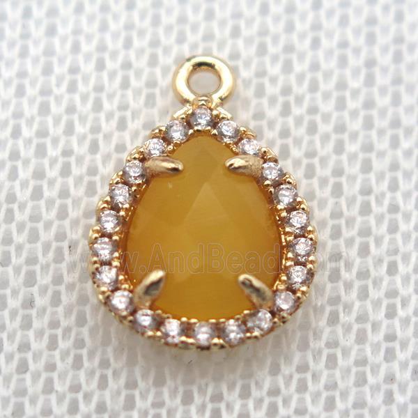 copper teardrop pendant pave zircon with yellow crystal glass, gold plated