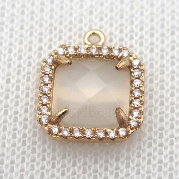 copper square pendant pave zircon with white crystal glass, gold plated