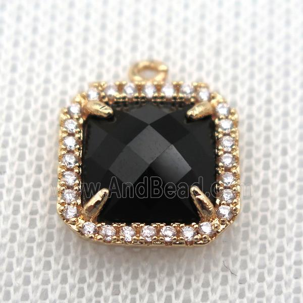 copper square pendant pave zircon with black crystal glass, gold plated