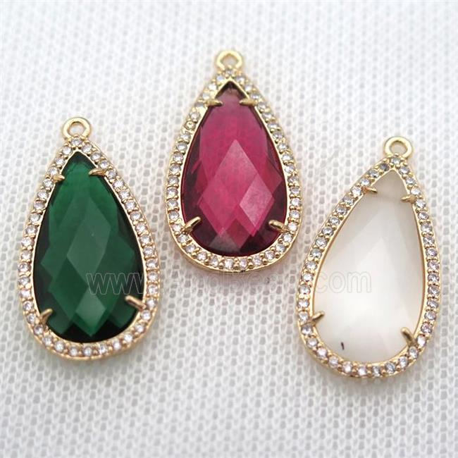 copper teardrop pendant pave zircon with crystal glass, mixed, gold plated