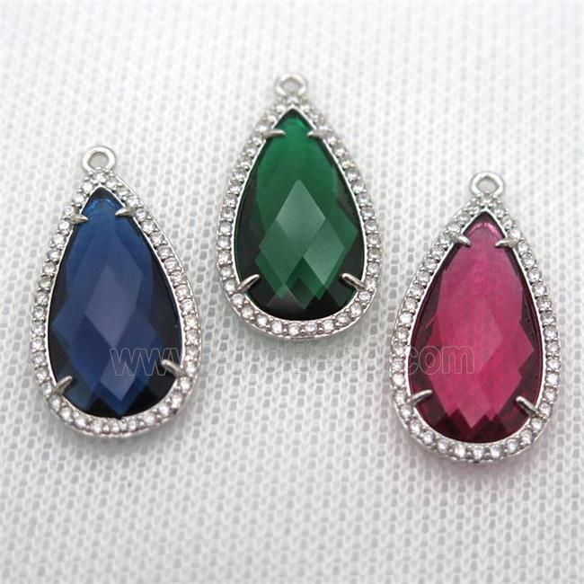 copper teardrop pendant pave zircon with crystal glass, mixed, platinum plated