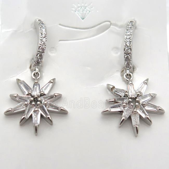 copper star Hoop Earrings pave zircon, platinum plated