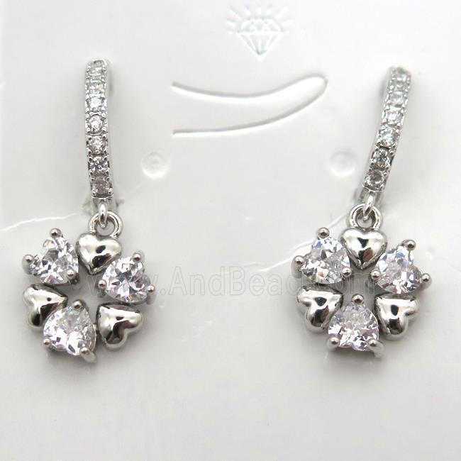 copper Hoop Earrings pave zircon, platinum plated