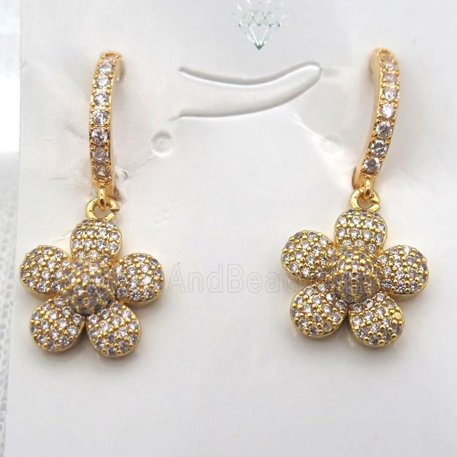 copper flower Hoop Earrings pave zircon, gold plated