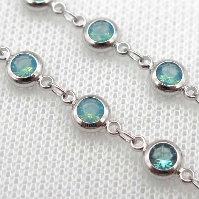 green Zircon Chain, copper, platinum plated