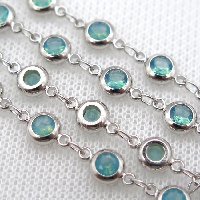 green Zircon Chain, copper, platinum plated