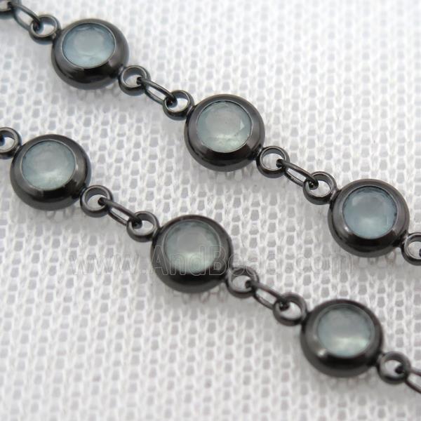 lt.green Zircon Chain, copper, black plated