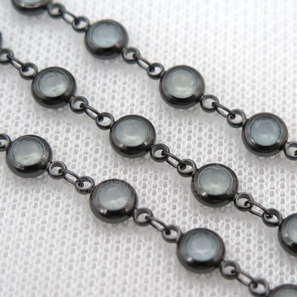 lt.green Zircon Chain, copper, black plated