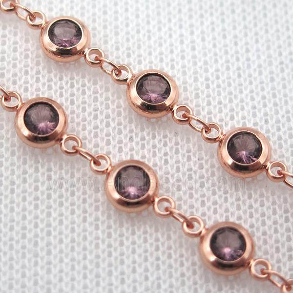 purple Zircon Chain, copper, rose gold