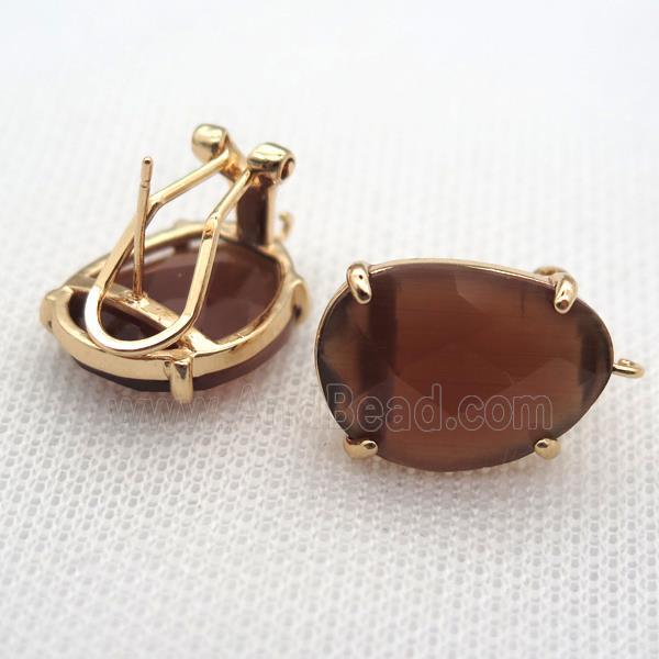 copper clip Earrings with crystal glass, gold plated