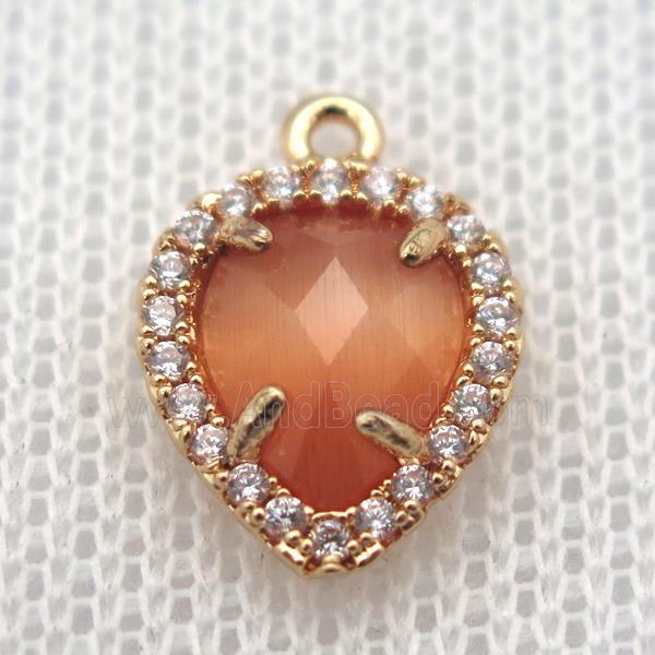 copper teardrop pendant pave zircon with orange crystal glass, gold plated
