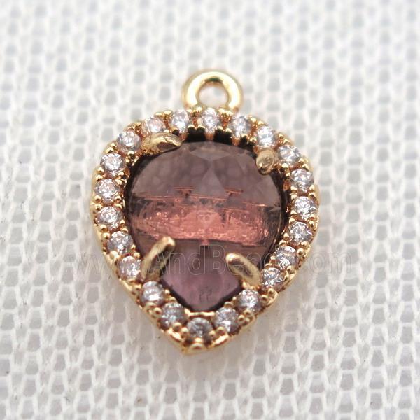 copper teardrop pendant pave zircon with crystal glass, gold plated