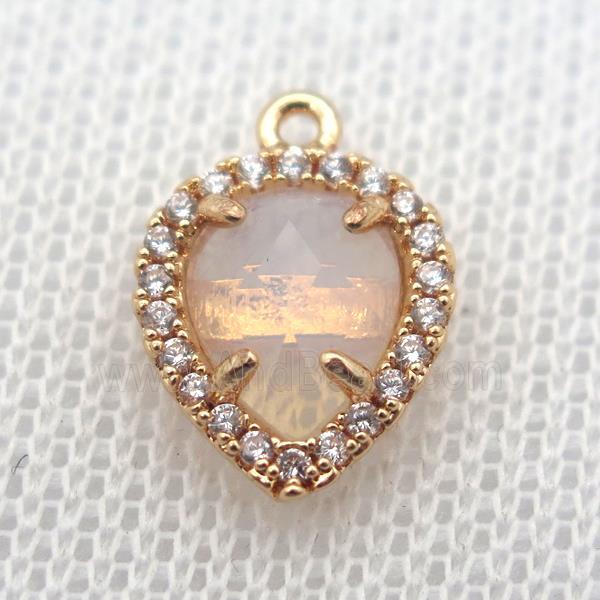 copper teardrop pendant pave zircon with opalite crystal glass, gold plated